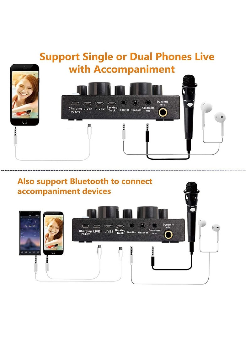 LEDIN V8-Live Sound Card, Audio Mixer USB External Sound Card Headset Microphone Live Sound Card Karaoke for Double Cell Phone Live Computer PC Live Recording Home KTV Voice Chat  - Image 3