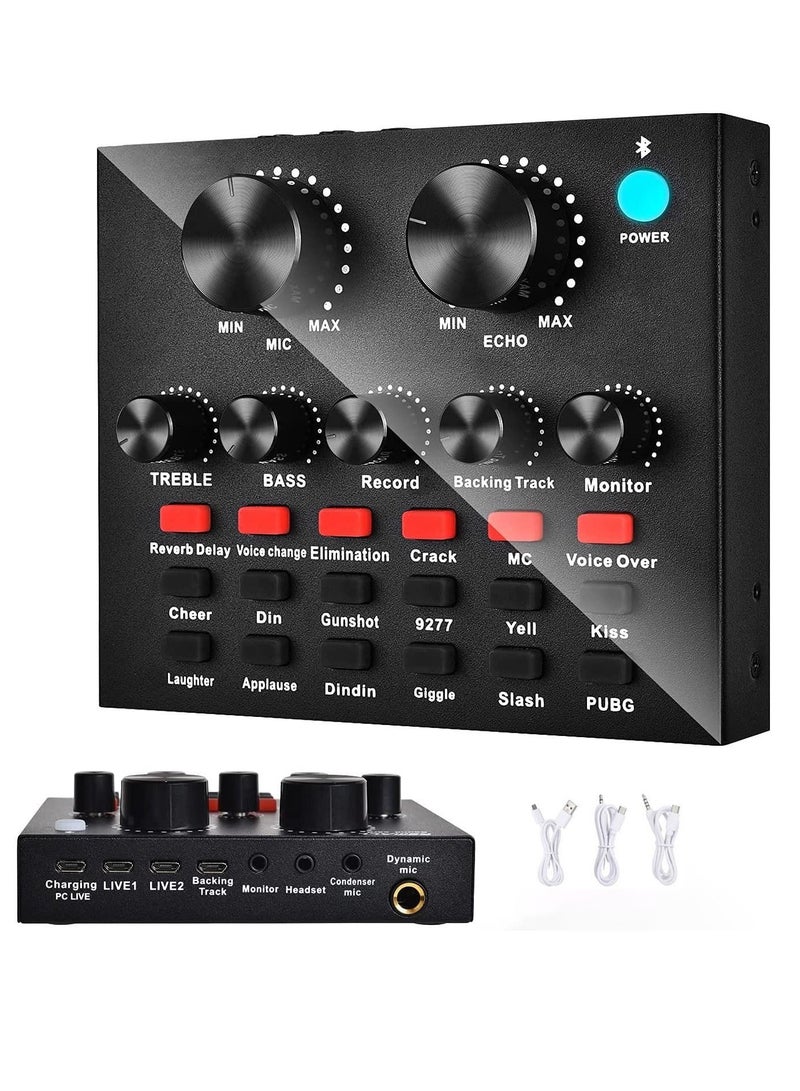 LEDIN V8-Live Sound Card, Audio Mixer USB External Sound Card Headset Microphone Live Sound Card Karaoke for Double Cell Phone Live Computer PC Live Recording Home KTV Voice Chat  - Image 1