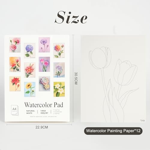 RGBMIX 12 Sheets Flower Watercolor Paper Book 9x12'' Watercoloring Paper Pad Arts 100% Cotton Water Coloring Pad Paint Stress-Relief Painting Art Painting Supplies Ideal for Beginners - Image 5