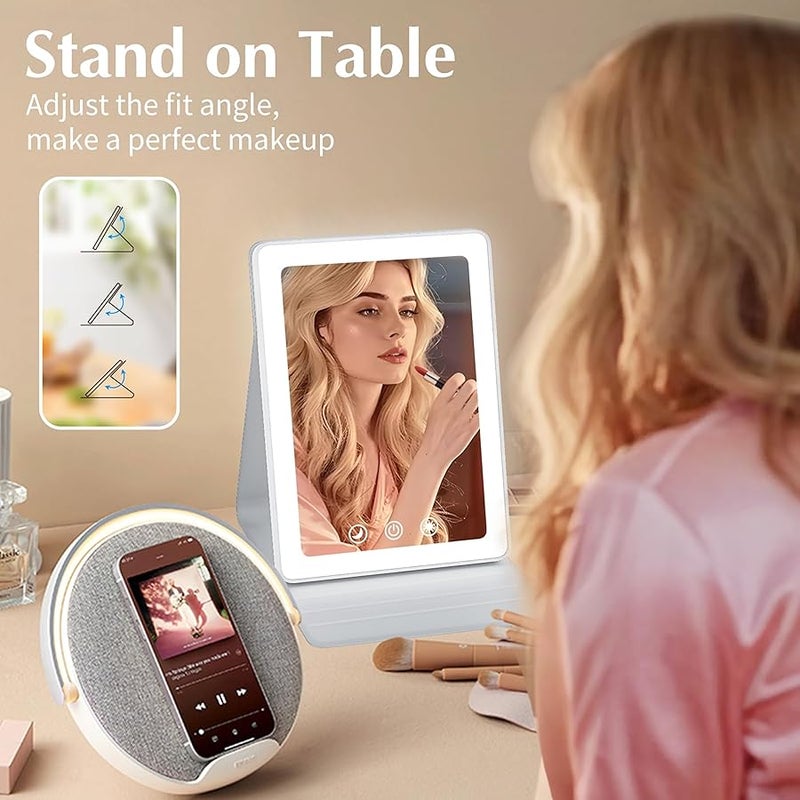 فينيجو Travel Makeup Mirror, Portable LED Lighted Makeup Mirror, Rechargeable 1800mAh Battery, 2 Light Settings, USB-Powered Travel Vanity Mirror - Image 4