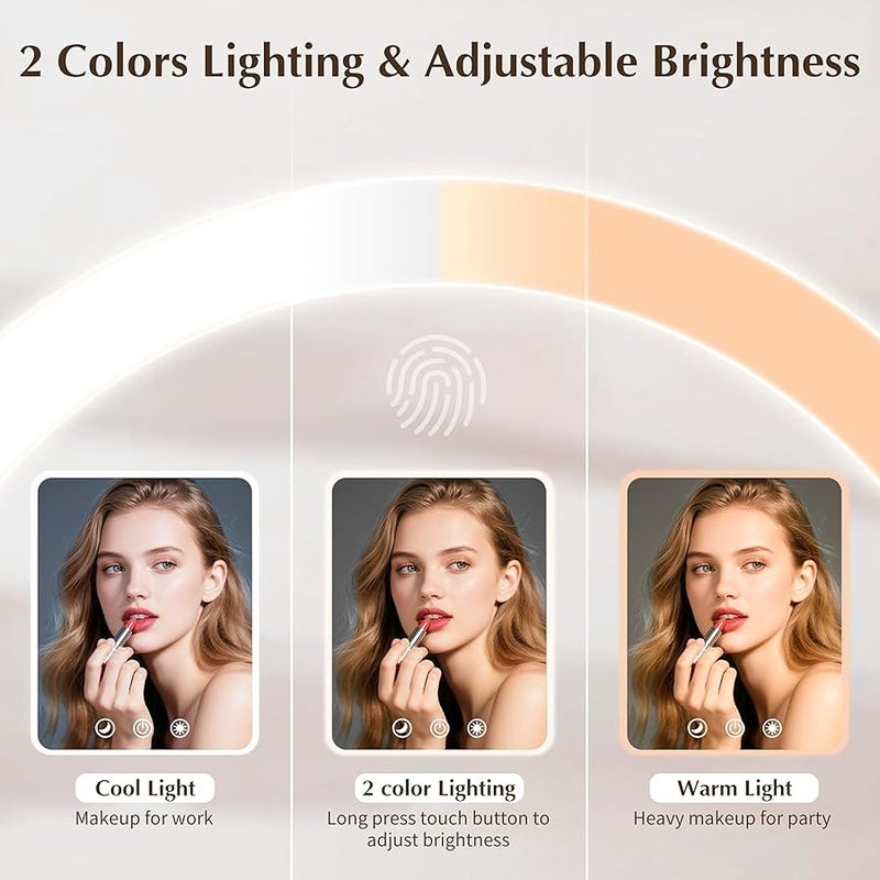 فينيجو Travel Makeup Mirror, Portable LED Lighted Makeup Mirror, Rechargeable 1800mAh Battery, 2 Light Settings, USB-Powered Travel Vanity Mirror - Image 3