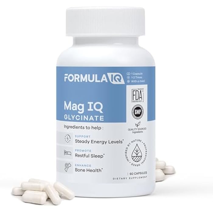 FIQ Formula IQ - Mag IQ Glycinate - Magnesium Bisglycinate Chelate TRAACS - High Absorption Magnesium Glycinate Supplement - Sleep, Daily Energy, & Bone Wellness - 60 Capsules - Image 1