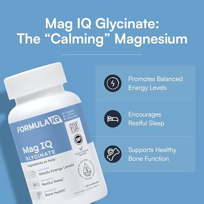 FIQ Formula IQ - Mag IQ Glycinate - Magnesium Bisglycinate Chelate TRAACS - High Absorption Magnesium Glycinate Supplement - Sleep, Daily Energy, & Bone Wellness - 60 Capsules - Image 2