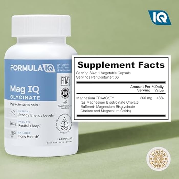 FIQ Formula IQ - Mag IQ Glycinate - Magnesium Bisglycinate Chelate TRAACS - High Absorption Magnesium Glycinate Supplement - Sleep, Daily Energy, & Bone Wellness - 60 Capsules - Image 4