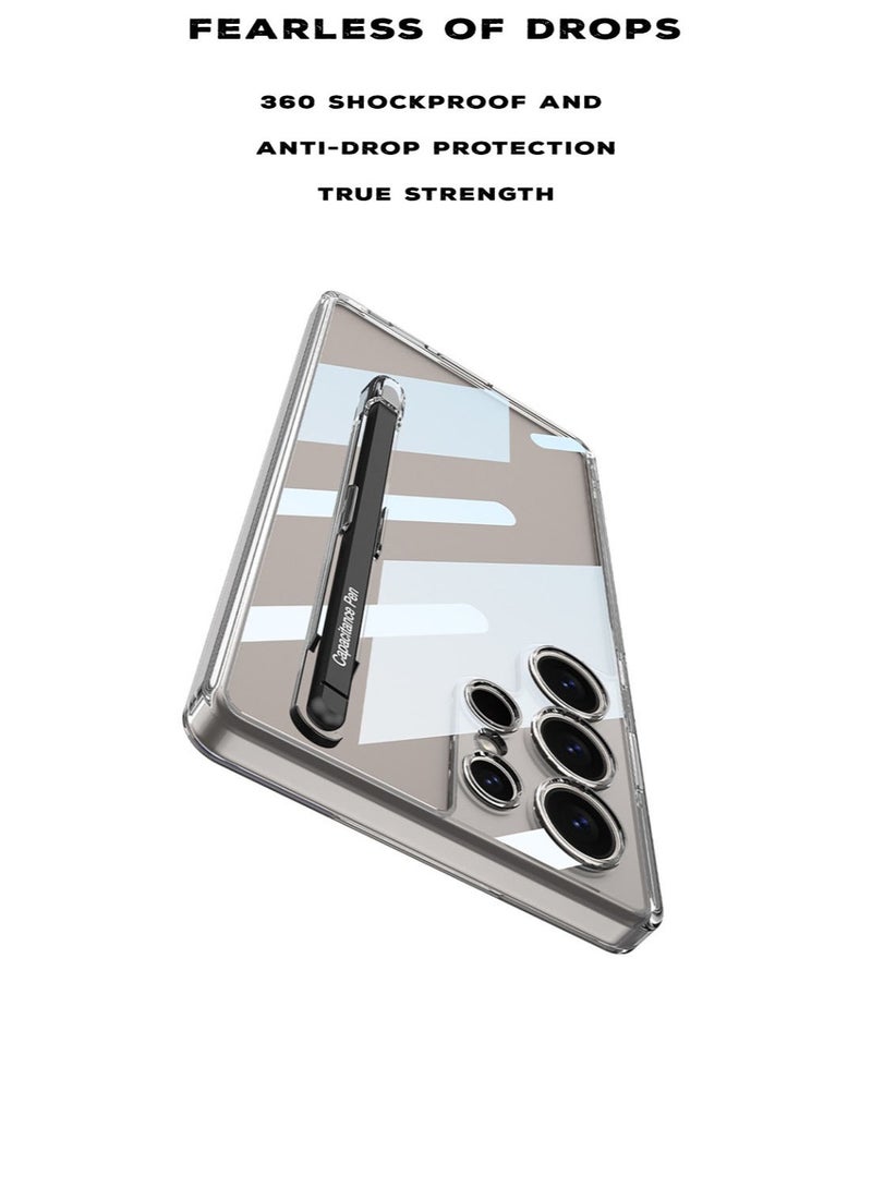 Transparent Crystal Protection Case Compatible with Samsung Galaxy S25 Ultra (2025) All in 1 [S Pen Holder & S Pen] Anti-Yellowing, Shockproof Full Coverage Slim and Hard Phone Cover - S Pen included