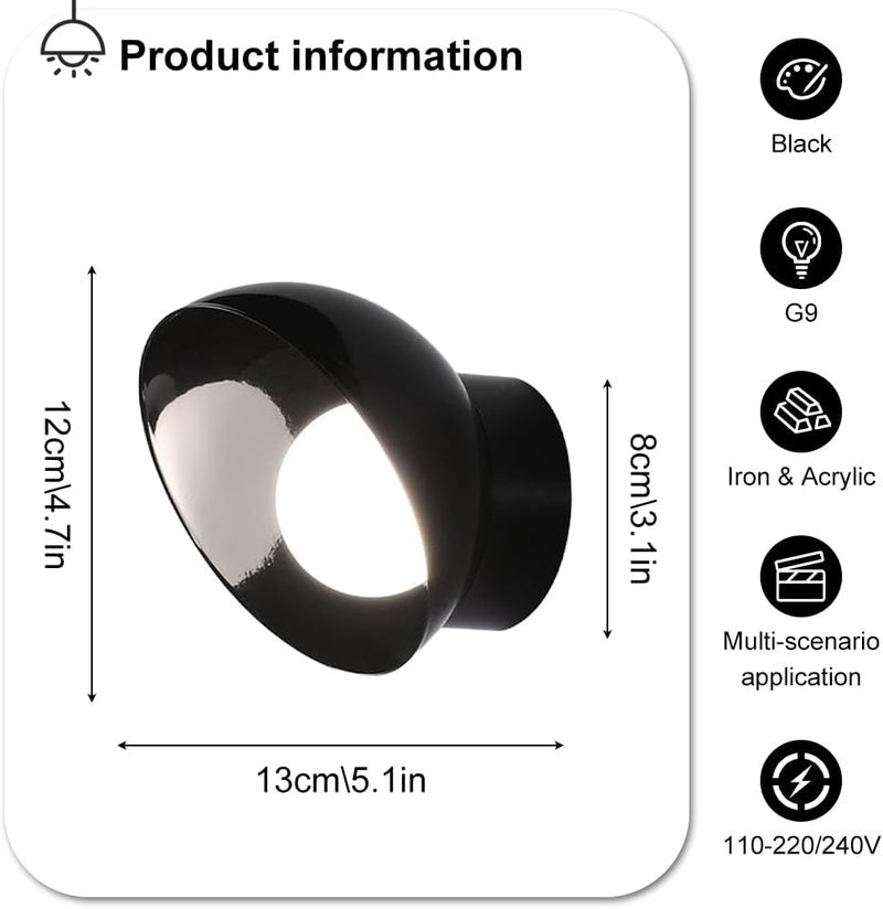 LED Wall Light Modern Sconce Geometric Mounted Lamp, 3W Hardwired Sconces Lighting Indoor Washer for Living Room Bedroom Bedside Hallway, 3 Color Mode (Black) - Image 5
