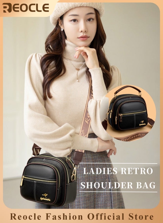 REOCLE Ladies Retro Crossbody Bags for Women Large Capacity Three-Layer Shoulder Bag Vegan Leather Handbag Purses Satchel Clutch with Multi Layered - Image 1