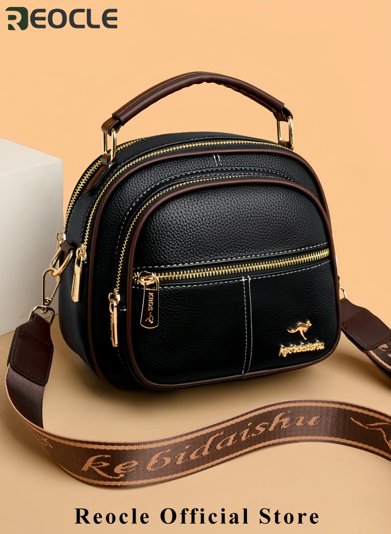 REOCLE Ladies Retro Crossbody Bags for Women Large Capacity Three-Layer Shoulder Bag Vegan Leather Handbag Purses Satchel Clutch with Multi Layered - Image 2