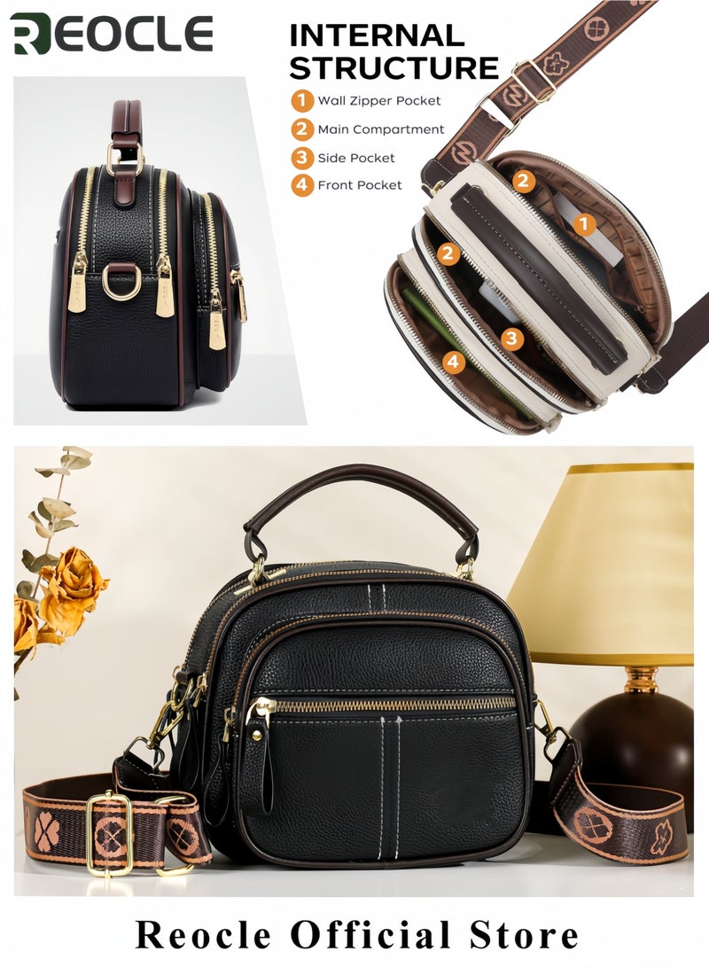 REOCLE Ladies Retro Crossbody Bags for Women Large Capacity Three-Layer Shoulder Bag Vegan Leather Handbag Purses Satchel Clutch with Multi Layered - Image 3