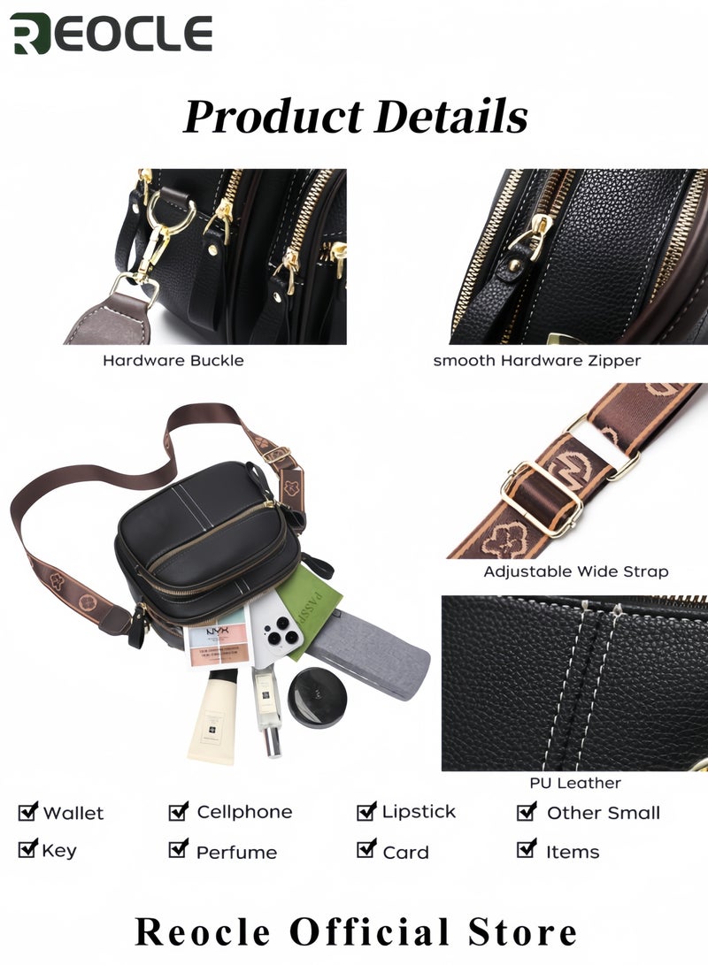 REOCLE Ladies Retro Crossbody Bags for Women Large Capacity Three-Layer Shoulder Bag Vegan Leather Handbag Purses Satchel Clutch with Multi Layered - Image 4