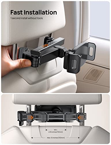 Aomiker iPad Holder Car Headrest - [Stretchable Arm] 2025 Adjustable Tablet Mount for Car Backseat, Travel Road Trip Essentials for Kids, for iPad Pro, Air, Mini, Samsung Tab, 4.7-11” Device - Black - Image 4
