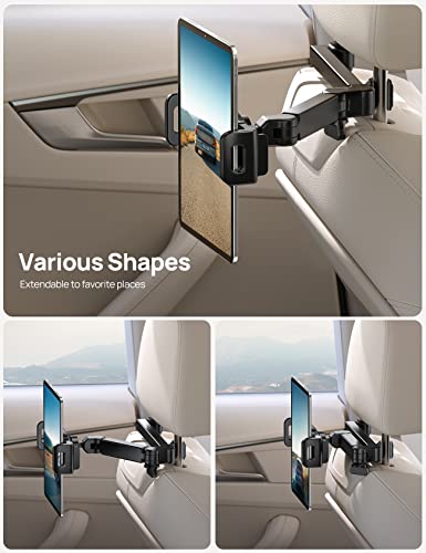 Aomiker iPad Holder Car Headrest - [Stretchable Arm] 2025 Adjustable Tablet Mount for Car Backseat, Travel Road Trip Essentials for Kids, for iPad Pro, Air, Mini, Samsung Tab, 4.7-11” Device - Black - Image 3