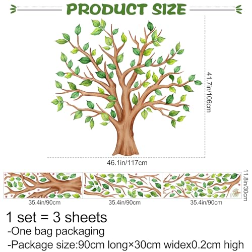 DTLIFEK Giant Green Tree Wall Decals Green Plants Jungle Wall Sticker Flying Leaves Vinyl DIY Removable Peel and Stick Wallpaper for Kids Bedroom Nursery Classroom Sofa Background Home Decoration 2054 - Image 3