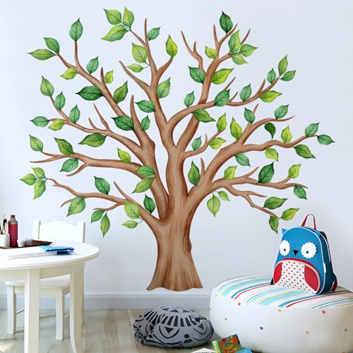 DTLIFEK Giant Green Tree Wall Decals Green Plants Jungle Wall Sticker Flying Leaves Vinyl DIY Removable Peel and Stick Wallpaper for Kids Bedroom Nursery Classroom Sofa Background Home Decoration 2054 - Image 1