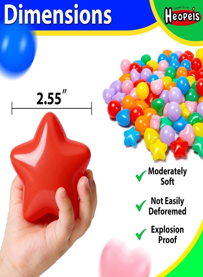 Heopeis 200 Star Ball Pit Balls Hearts for Toddlers Phthalate Free BPA Free Crush Proof Plastic - 7 Bright Colors in Reusable Play Toys for Kids with Storage Bag Indoor Outdoor - Image 2