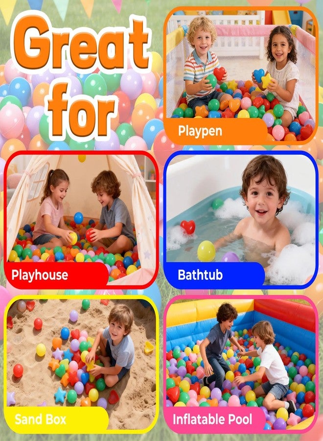 Heopeis 200 Star Ball Pit Balls Hearts for Toddlers Phthalate Free BPA Free Crush Proof Plastic - 7 Bright Colors in Reusable Play Toys for Kids with Storage Bag Indoor Outdoor - Image 4