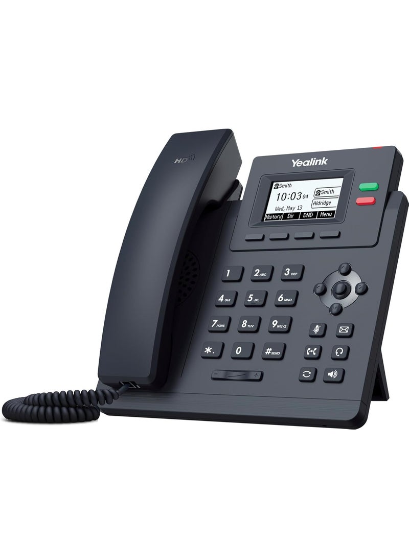 Yealink SIP-T31P Entry-level IP Power over Ethernet Corded Phone with 2 Lines, HD Voice and 2.3 Inch Graphical LCD Display with Backlight (132 x 64 Pixel) - Black