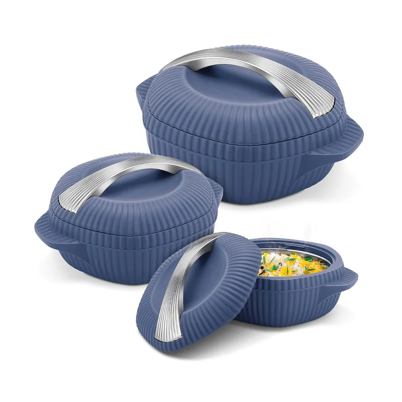 Milton MILTON 3-Piece Casserole Set (455ml, 860ml, 1.27L) Double-Walled Hotpot with PU Insulation & Stainless Steel Inner, Keeps Food Hot/Cold, Perfect for Serving Chapati, Roti - Oyster Jr - Royal Blue