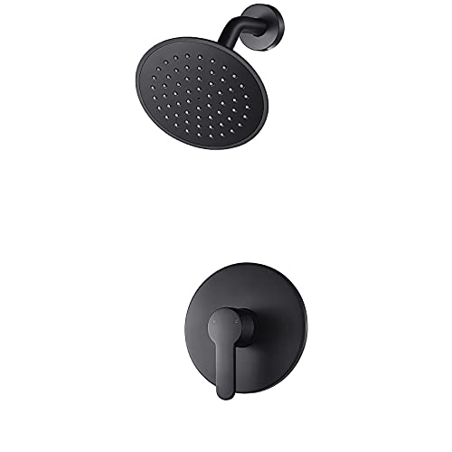 WRISIN Black Shower Faucet Set with Valve, Black Shower Head and Handle Set with 6 Inch High-Pressure Rian Showerhead - Image 1