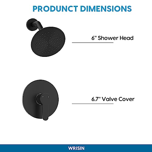WRISIN Black Shower Faucet Set with Valve, Black Shower Head and Handle Set with 6 Inch High-Pressure Rian Showerhead - Image 5