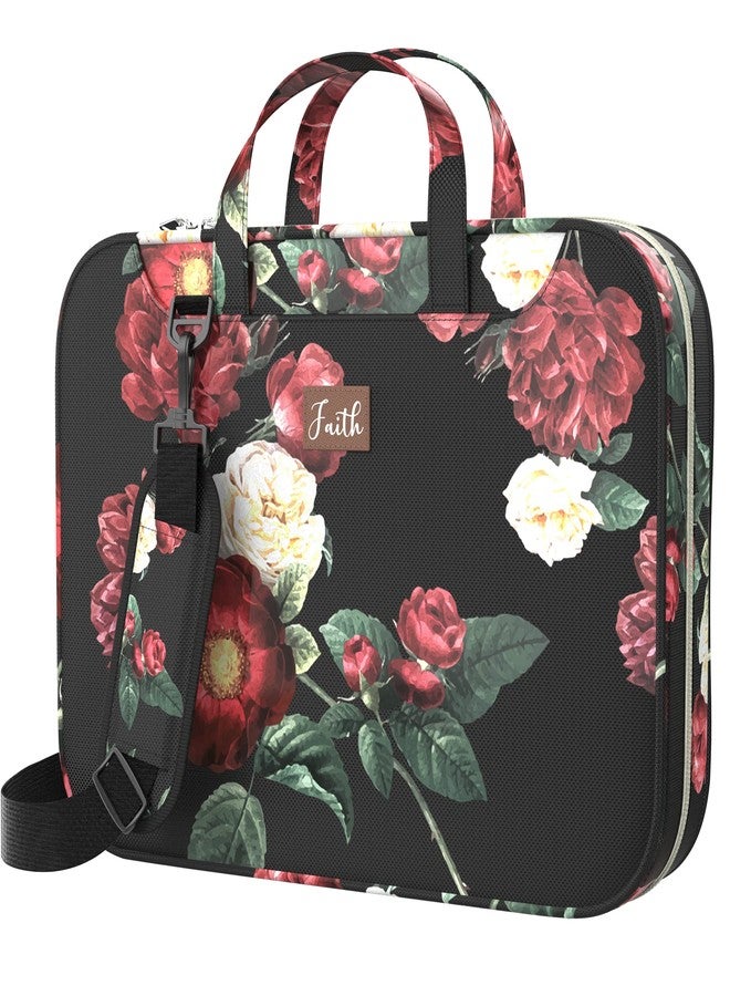 DEHITE Bible Cover Case for Women — Bible Bags for Women — Black Floral Case — Tote Bags Extra Large — Book Size 11.4 x 8.85 x 1.9 in — Zippered Pocket — Shoulder Strap — Premium Christian Gift - Image 4