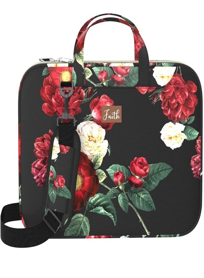 DEHITE Bible Cover Case for Women — Bible Bags for Women — Black Floral Case — Tote Bags Extra Large — Book Size 11.4 x 8.85 x 1.9 in — Zippered Pocket — Shoulder Strap — Premium Christian Gift - Image 5