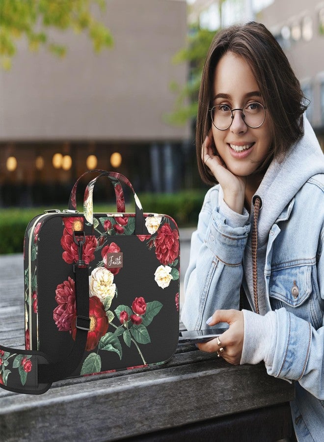 DEHITE Bible Cover Case for Women — Bible Bags for Women — Black Floral Case — Tote Bags Extra Large — Book Size 11.4 x 8.85 x 1.9 in — Zippered Pocket — Shoulder Strap — Premium Christian Gift - Image 3