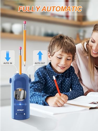 AFMAT PSX5 Electric Pencil Sharpener for Colored Pencils 7-11.5mm, Fully Automatic Robot Pencil Sharpeners, Rechargeable Hands-Free Pencil Sharpener for Large Pencils, Home, Classroom, Blue - Image 2