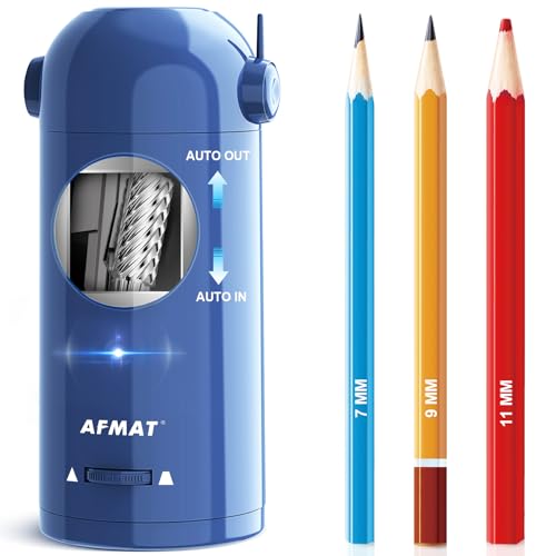 AFMAT PSX5 Electric Pencil Sharpener for Colored Pencils 7-11.5mm, Fully Automatic Robot Pencil Sharpeners, Rechargeable Hands-Free Pencil Sharpener for Large Pencils, Home, Classroom, Blue - Image 1