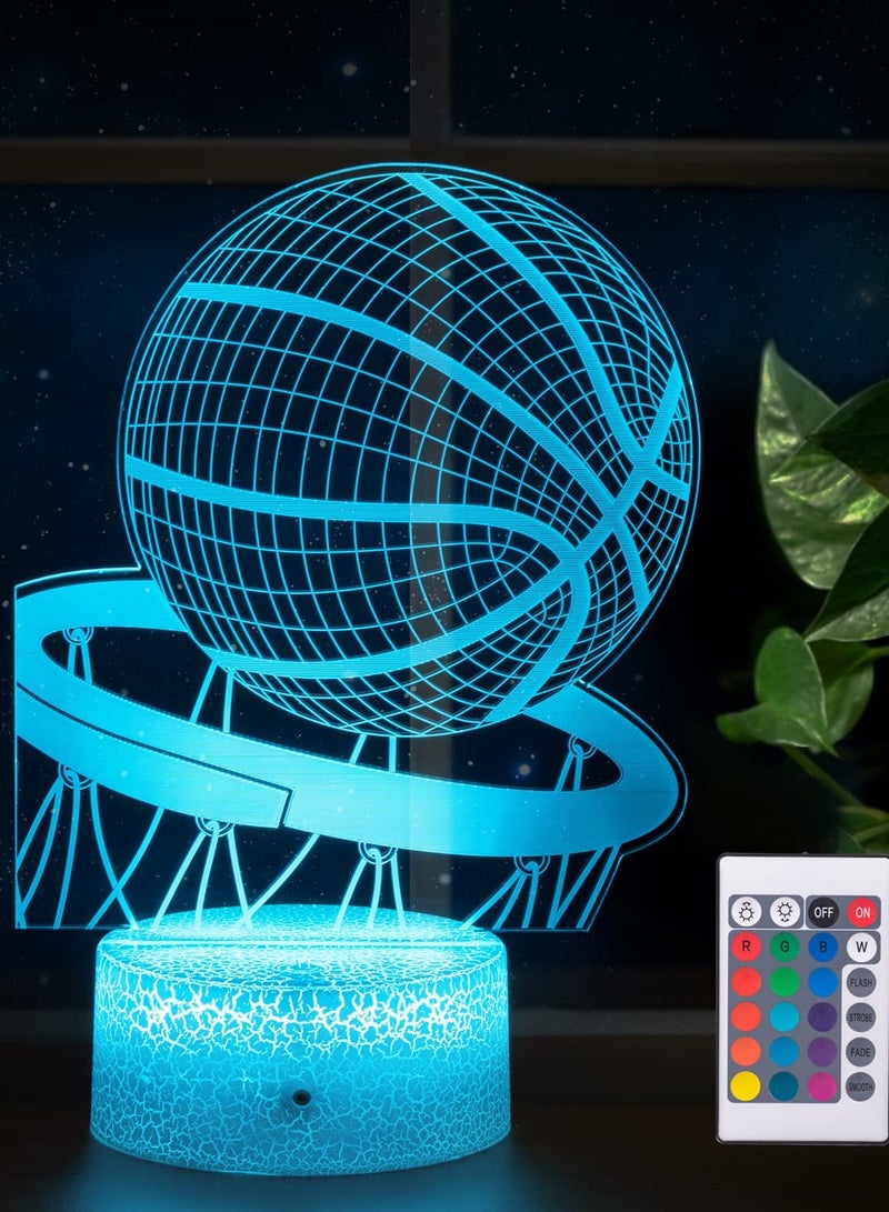 SYOSI Basketball Night Light, 3D Optical Illusion Lamp, Decorative Desk Lamp, 16 Colors Dimmable with Remote Control Smart Touch, 3D Night Light, Gift for Boy Girl Kids, Suitable for Basketball Fans - Image 1