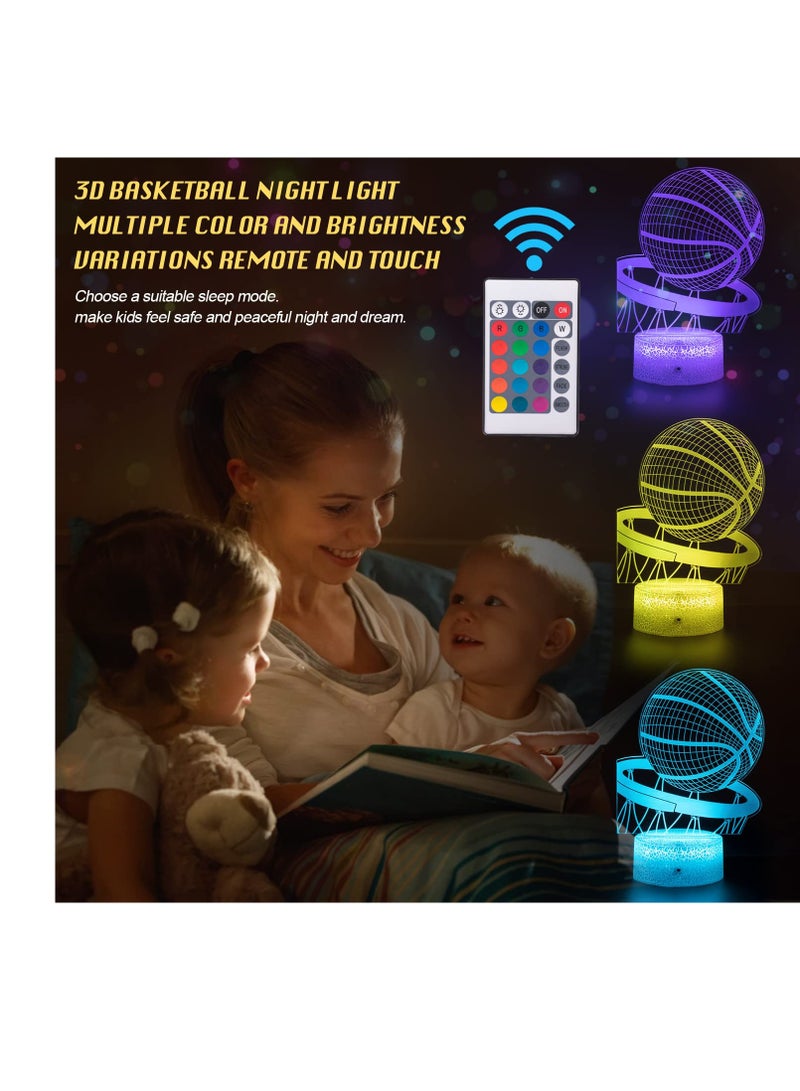 SYOSI Basketball Night Light, 3D Optical Illusion Lamp, Decorative Desk Lamp, 16 Colors Dimmable with Remote Control Smart Touch, 3D Night Light, Gift for Boy Girl Kids, Suitable for Basketball Fans - Image 2