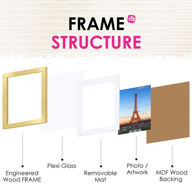 FIXSMITH 8x10 Picture Frame Set of 2, Gold Picture Frames Collage for Tabletop or Wall Display, Photo Frame with HD Plexiglass, Display Pictures 5x7 with Mat or 8x10 Without Mat - Image 3