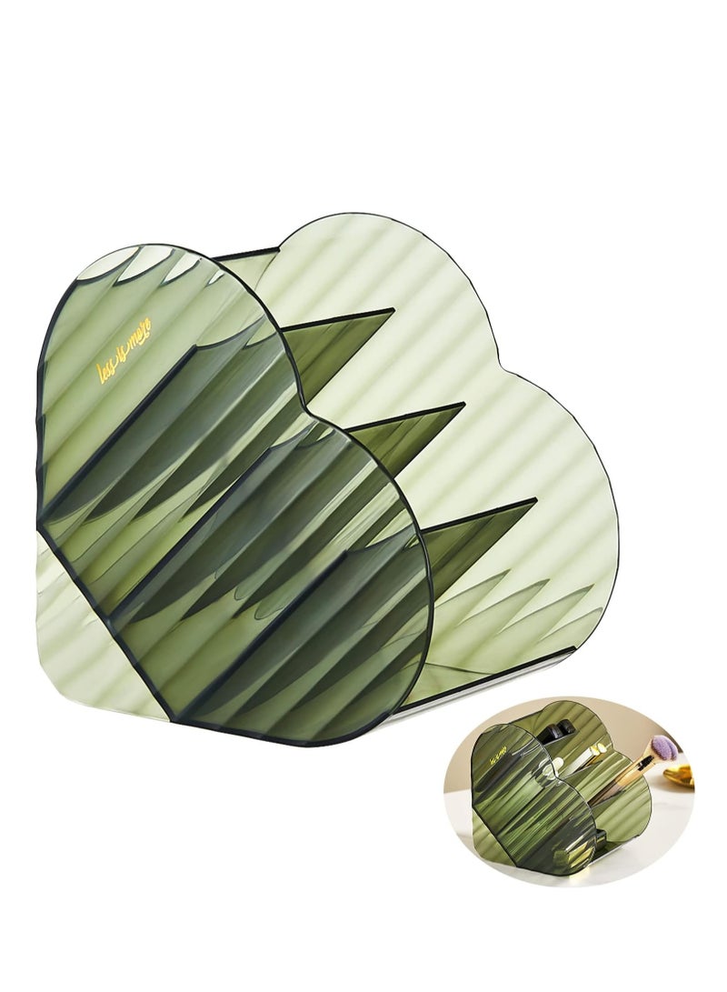 SOLARAE Large Capacity Makeup Brush Holder Organizer, 4 Slot Cosmetic Display cases, Makeup Brushes Cup, Heart shaped Makeup Organizer for Vanity, Bathroom,Desk Storage Container (Clear Green) - Image 1