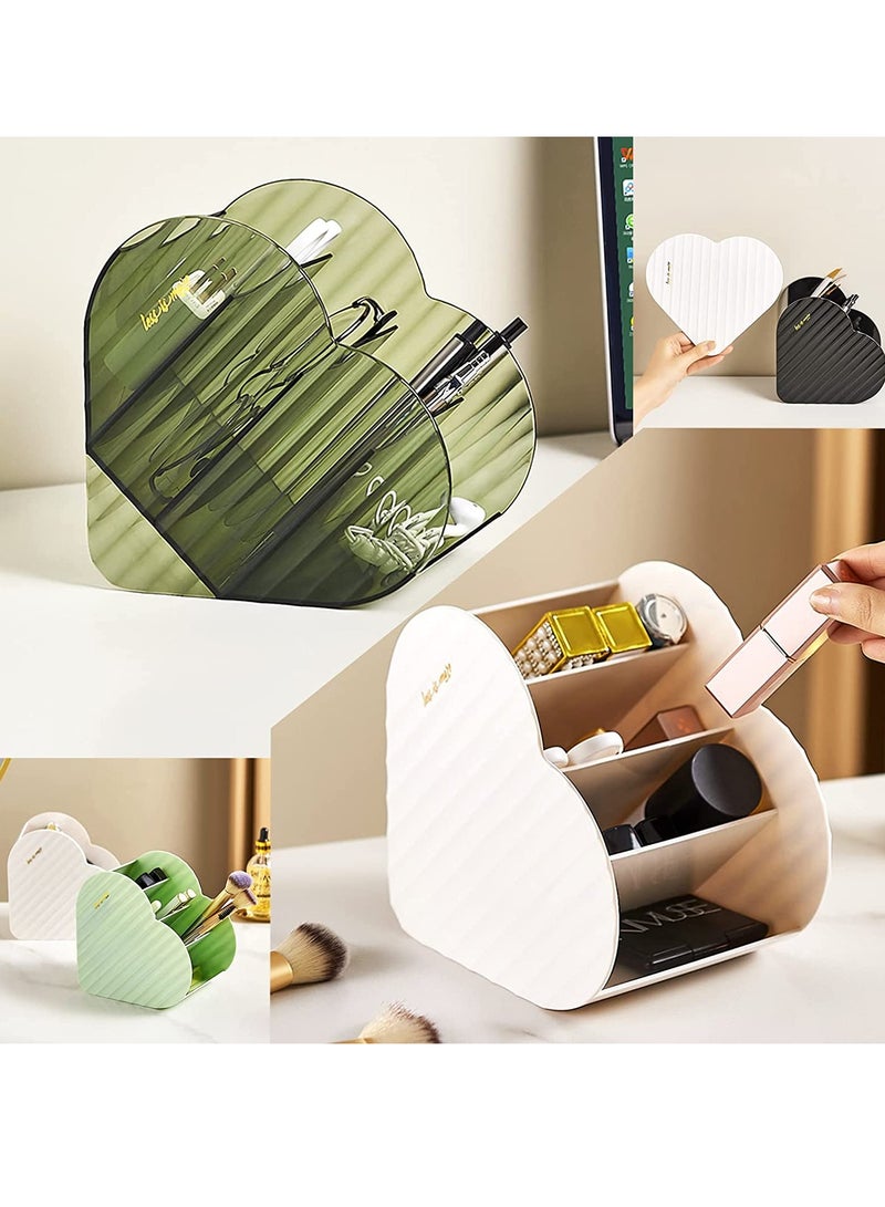 SOLARAE Large Capacity Makeup Brush Holder Organizer, 4 Slot Cosmetic Display cases, Makeup Brushes Cup, Heart shaped Makeup Organizer for Vanity, Bathroom,Desk Storage Container (Clear Green) - Image 3