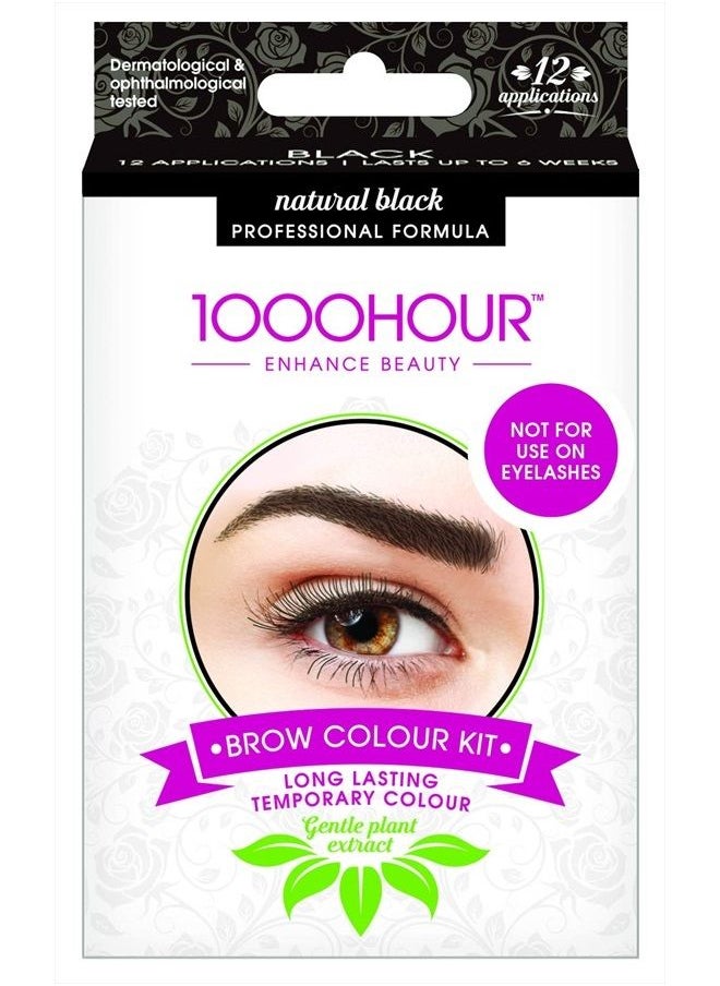1000Hour 1000 Hour Brow Color Kit Natural Black - Long Lasting Temporary Color - Lasts Up To 6 Weeks - 12 Applications - Gentle Plant Extract Formula - Professional Formula 
