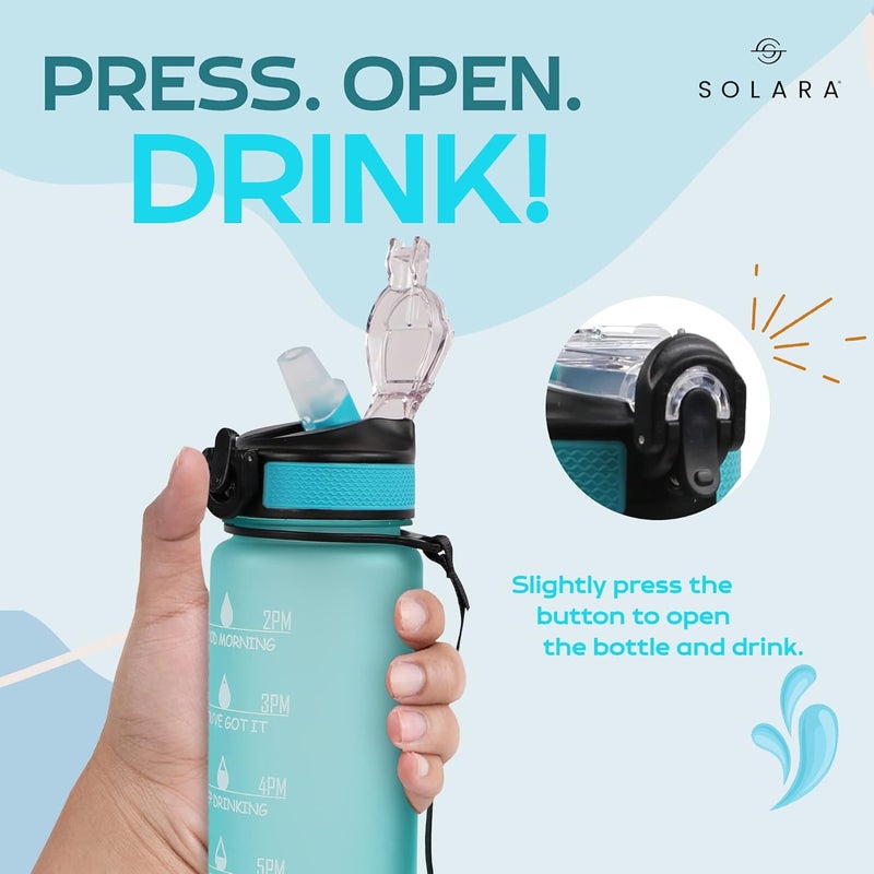 SOLARA Unbreakable Water Bottle with Motivational Time Marker, Sipper Bottle for Adults, Water bottle for Gym Office| Mobile app with Drinking water reminder | Cool Aqua Green - Image 5