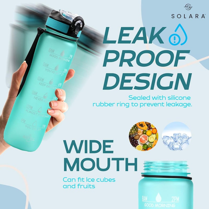 SOLARA Unbreakable Water Bottle with Motivational Time Marker, Sipper Bottle for Adults, Water bottle for Gym Office| Mobile app with Drinking water reminder | Cool Aqua Green - Image 3
