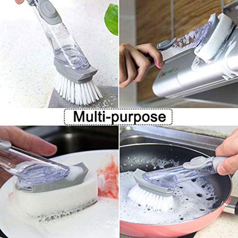 Istara Decontamination Automatic Liquid Tank Kitchen Cleaning Brush Scrubber Dish Bowl Washing Sponge with Refill Liquid Soap Dispenser Kitchen Pot Cleaner Tool Handle Sponge with Wok Brush - Image 4