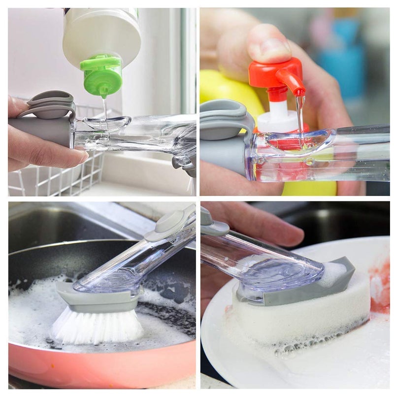 Istara Decontamination Automatic Liquid Tank Kitchen Cleaning Brush Scrubber Dish Bowl Washing Sponge with Refill Liquid Soap Dispenser Kitchen Pot Cleaner Tool Handle Sponge with Wok Brush - Image 5