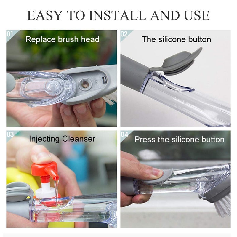 Istara Decontamination Automatic Liquid Tank Kitchen Cleaning Brush Scrubber Dish Bowl Washing Sponge with Refill Liquid Soap Dispenser Kitchen Pot Cleaner Tool Handle Sponge with Wok Brush - Image 3