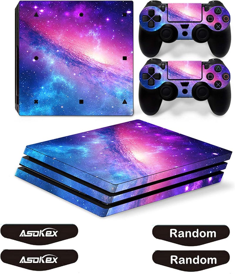 Asokex ملصقات بلاي ستيشن 4 برو غلاف كامل من الفينيل لجهاز التحكم (مع 4 قطع ملصقات شريط إضاءة LED) (جهاز بلاي ستيشن 4 برو (سماء وردية متلألئة)) - Image 3