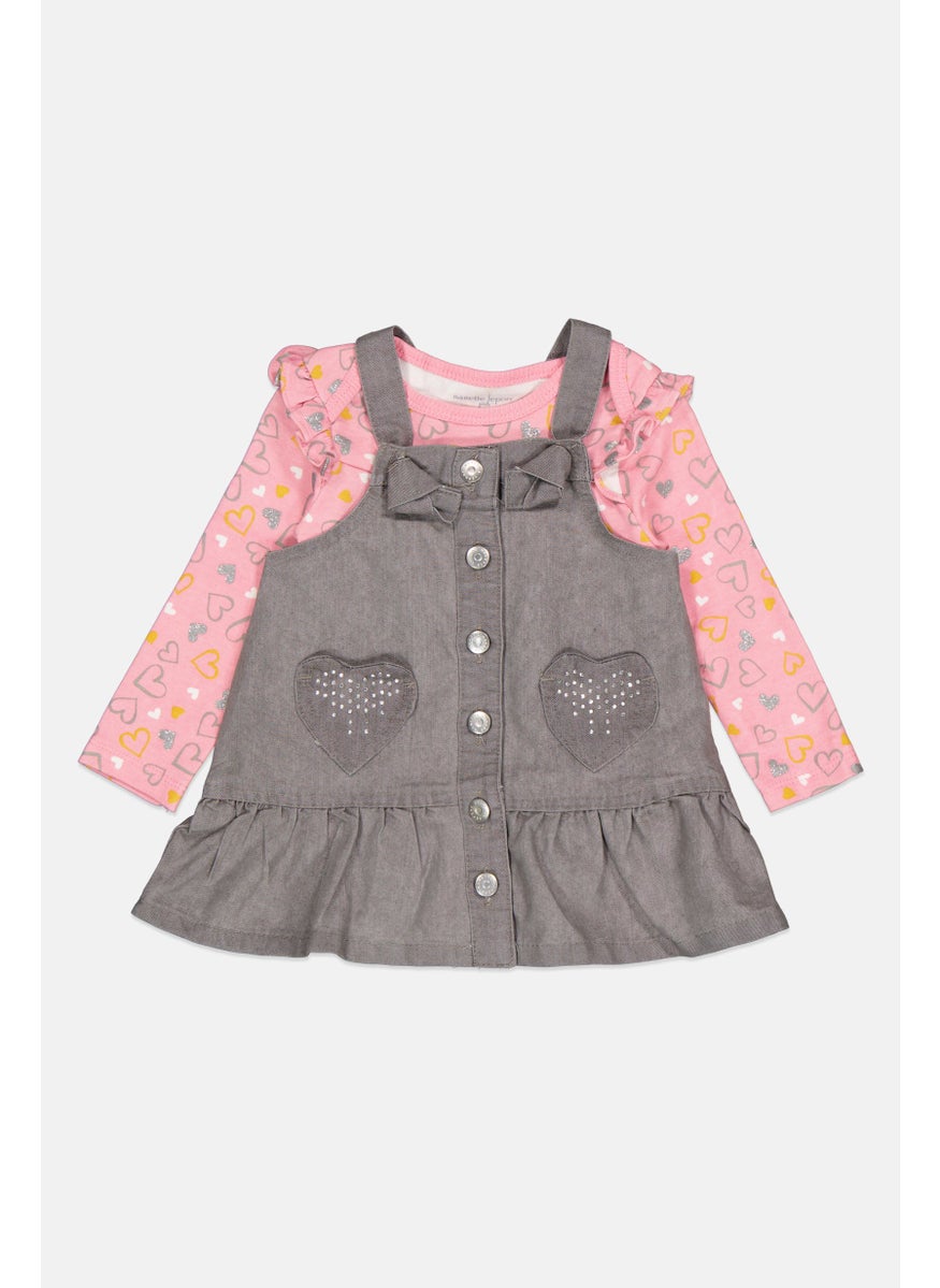 Nanette lepore - Toddlers Girl 2 Piece Allover Printed Bodysuit With Dress, Grey/Pink - Image 1