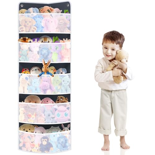 Gymbigger Soft Corner Shelf Corner Toy Storage Organizer Wall Mount Storage ChildFriendly Handing Organizer for Kids Toys Stuffed Animals Sundries Diapers for Kids Bedroom 5 Large Mesh Pockets - Image 1