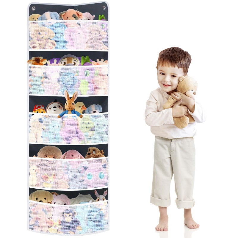 Gymbigger Soft Corner Shelf Corner Toy Storage Organizer Wall Mount Storage ChildFriendly Handing Organizer for Kids Toys Stuffed Animals Sundries Diapers for Kids Bedroom 5 Large Mesh Pockets - Image 2