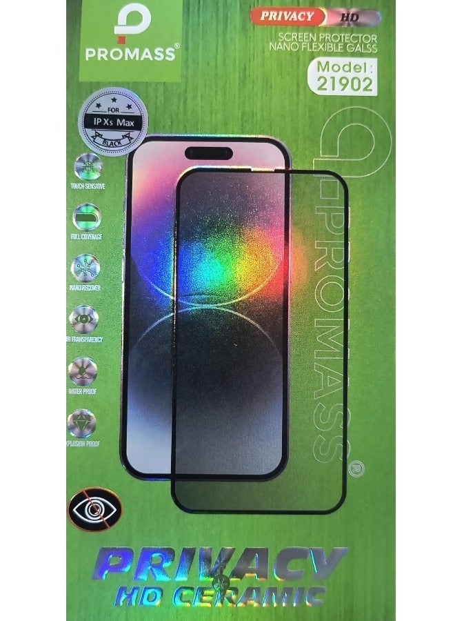 بروماس حامي شاشة سيراميك خصوصية عالي الدقة من Promass لجهاز iPhone Xs Max - مقاوم للصدمات، مضاد للتوهج، تغطية كاملة - Image 1