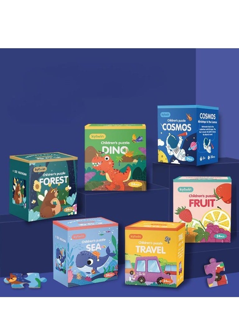 Kylwin 6-In-1 Jigsaw Puzzle Cosmos Sea  Forest Fruit Travel Dino Children Toys - Image 1