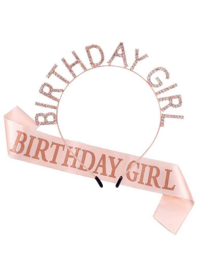 AOPRIE Rose Gold Birthday Tiara And Crown With Sash For Women Rhinestone Princess Headband And Happy Birthday Accessories - Image 1