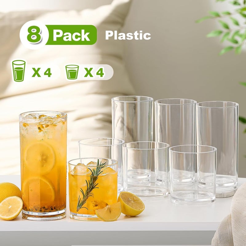 Meolibour Plastic Drinking Glasses Set of 8, 14oz Rocks & 20oz Water Cups, Unbreakable Plastic Glasses Drinkware, Clear Kitchen Tumblers for Home & Outdoors, Reusable , BPA-Free, Top-Rack Dishwasher Safe - Image 2