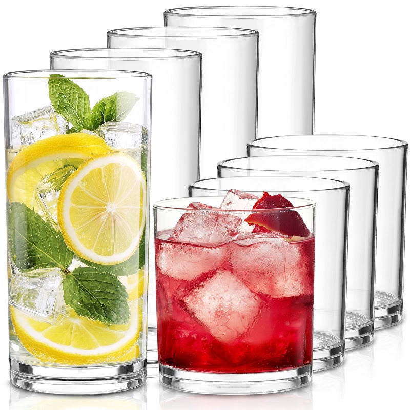 Meolibour Plastic Drinking Glasses Set of 8, 14oz Rocks & 20oz Water Cups, Unbreakable Plastic Glasses Drinkware, Clear Kitchen Tumblers for Home & Outdoors, Reusable , BPA-Free, Top-Rack Dishwasher Safe - Image 1