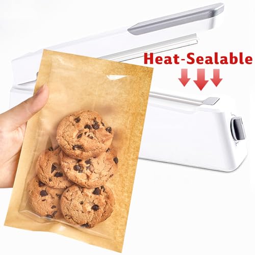 Ocmoiy ​​​Ocmoiy 100 Pcs Clear Front Paper Cookie Bags with Seal Heat-Sealable & Grease-Resistant, 5.1x7.5 Inches Brown Bakery Bags with Window, Small Treat Bags Cookies Packaging Favor Bags (100) - Image 4